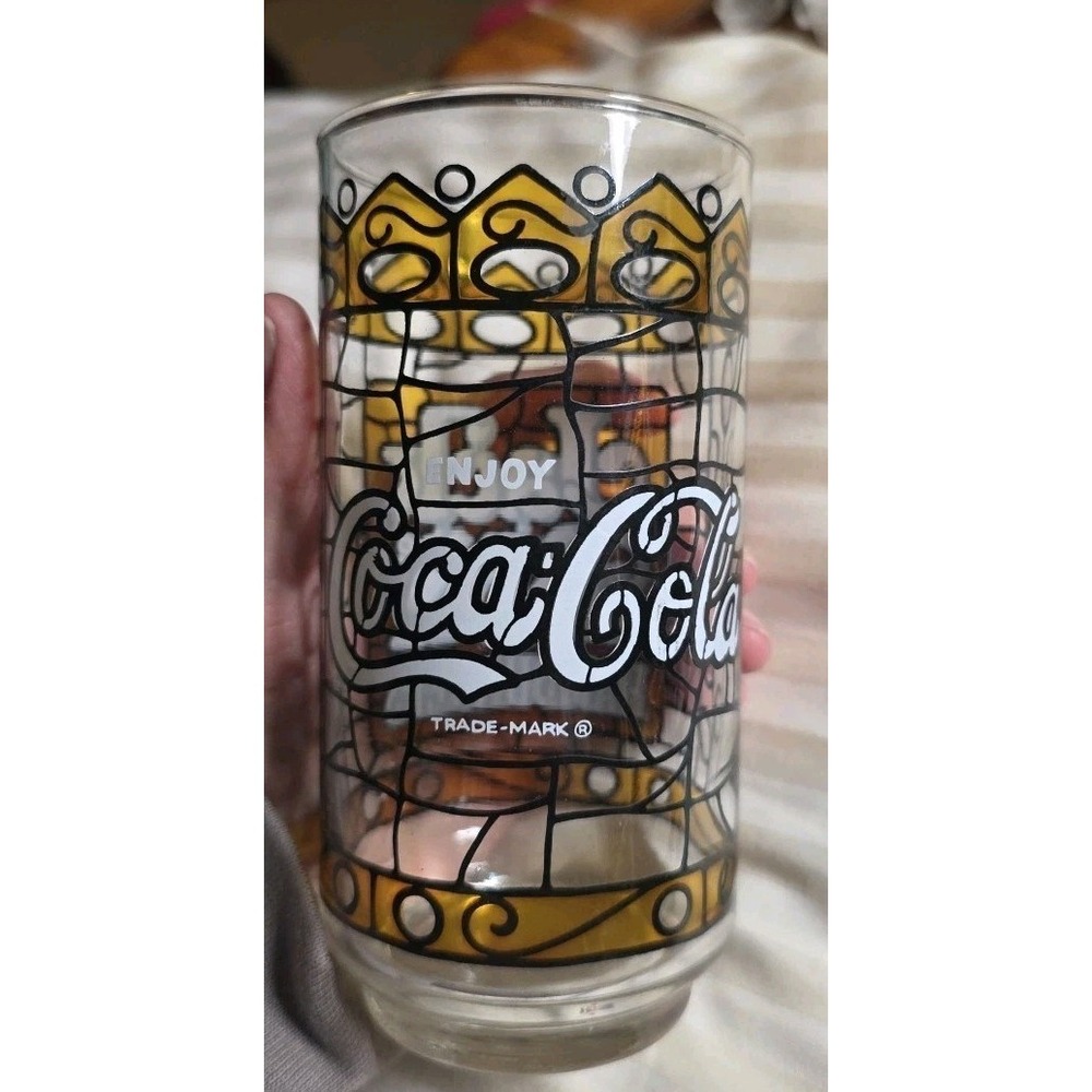 Vintage Jack in the Box Hamburgers Coca-Cola Yellow‎ Tiffany Style  16oz glass